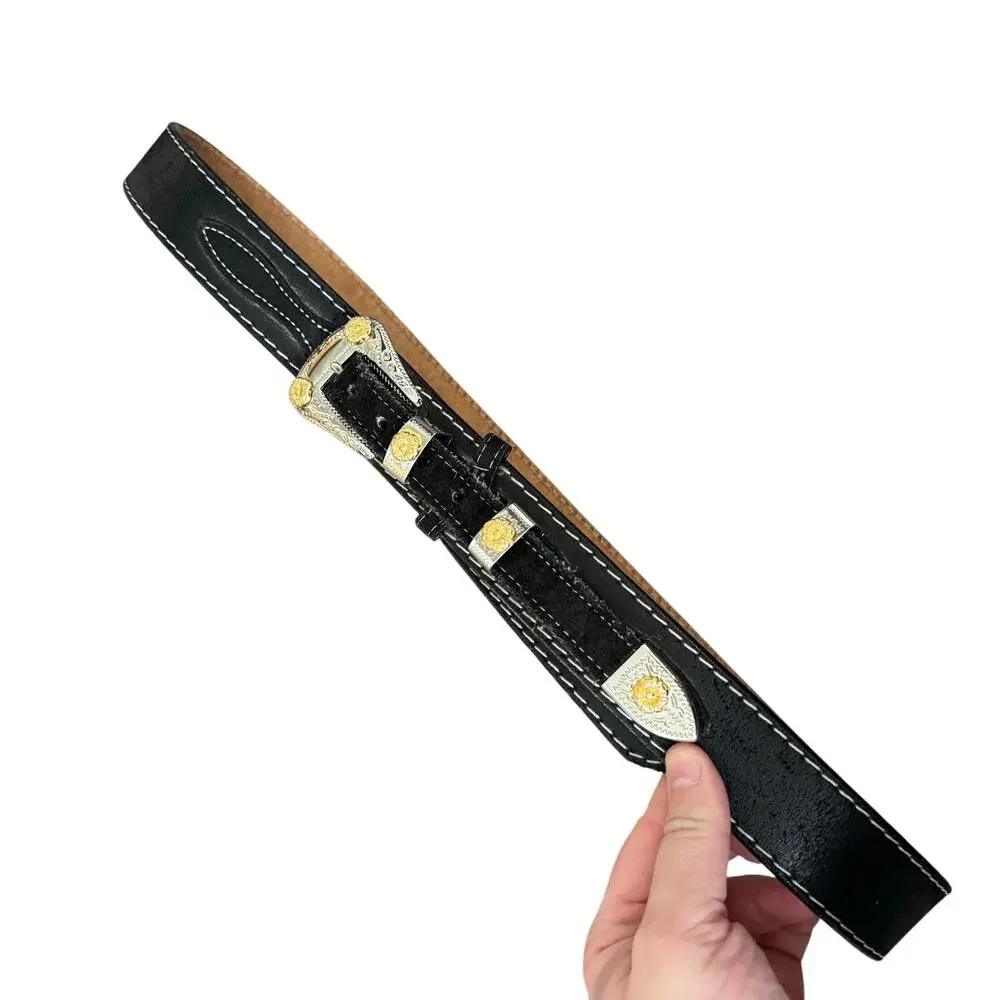 Vtg Western Frontier Series black leather belt